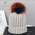 Gros personnalisé enfant enfant beanie maman et bébé correspondant tricot réel fourrure de raton laveur pom pom chapeau hiver